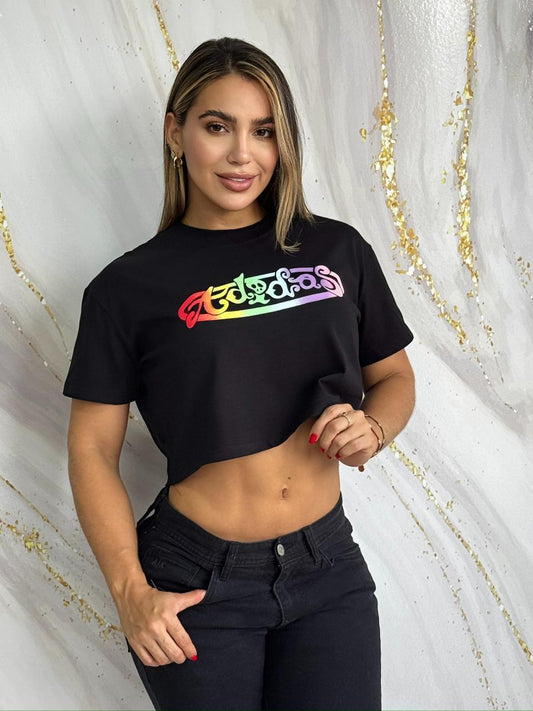 Crop Top Graphic Black Color